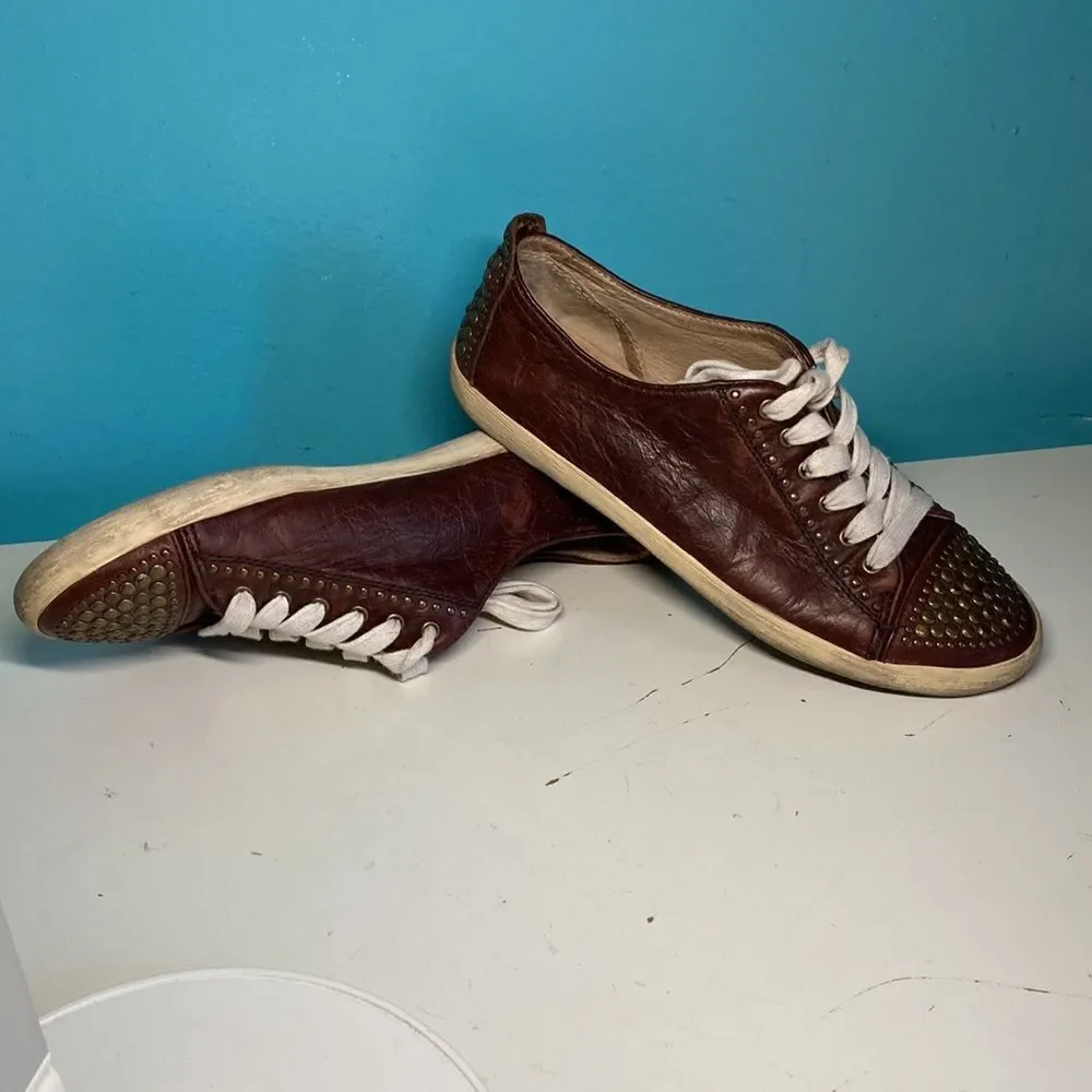 Frye Kira Studded Low Sneaker Brown Leather 7